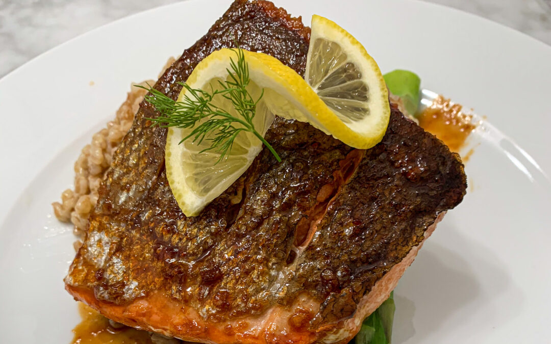 glazed crispy skin salmon