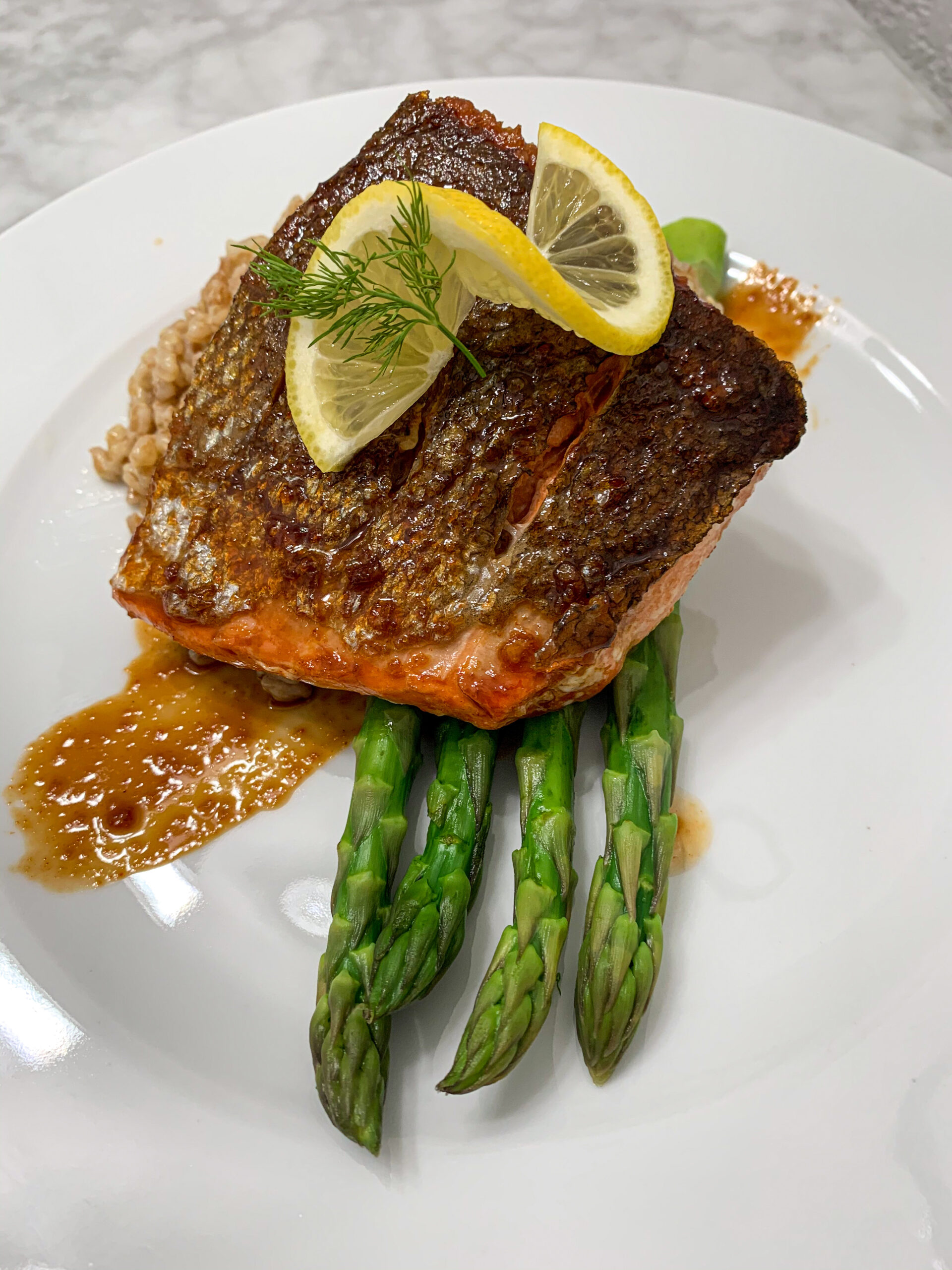 glazed crispy skin salmon