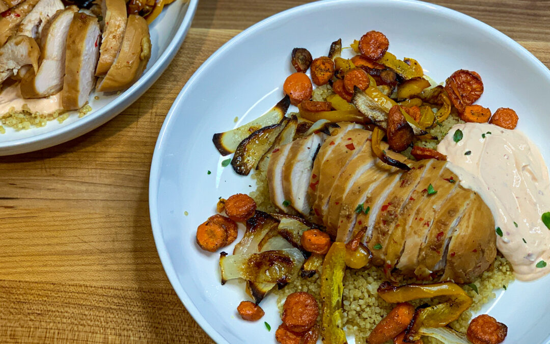 Sweet & Spicy Sous Vide Chicken and Roasted Vegetable Medley with Quinoa